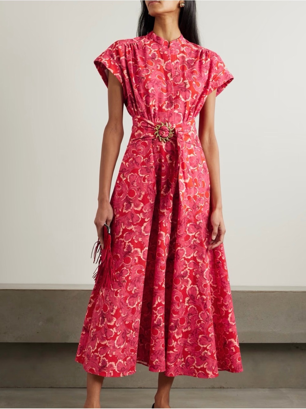 SALONI Fuchsia-Pink Floral Belted Maxi Dress- size 6